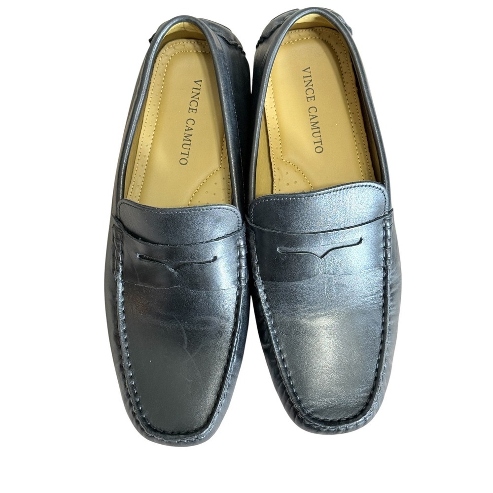 Vince‎ Camuto Esmail Mens Black Leather Penny Loafer Driving Mocs Size 10.5 M